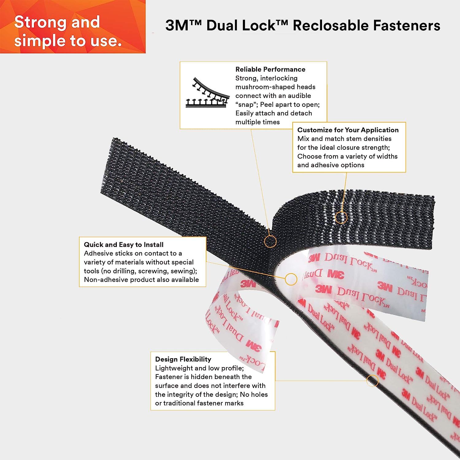 3M Dual Lock Reclosable Fastener TB4575, Black, 1 in x 10 ft - Image 2